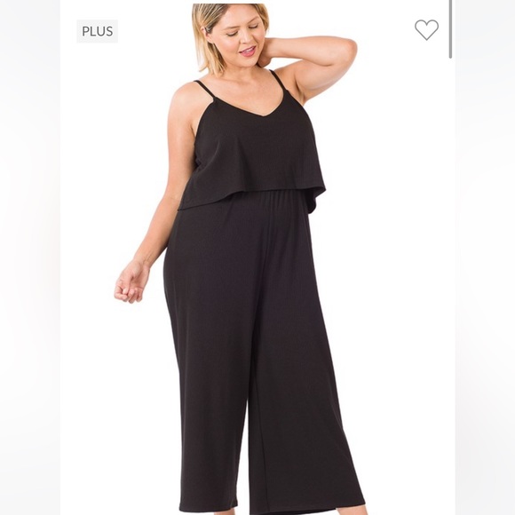 Zenana Outfitters Pants - *Last One* Plus Size Sleeveless Double Layer Ribbed Wide Leg Black Jumpsuit
